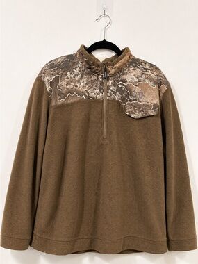 Realtree Camo Quarter Zip Fleece Pullover XL Brown Outdoor Sweater